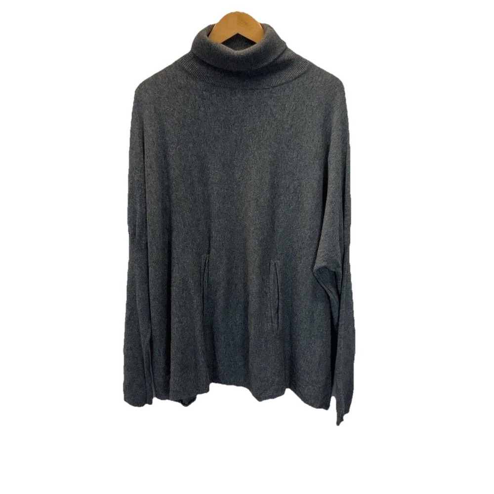 Garnet Hill Turtleneck Sweater Womens M Wool Cashmere Blend Preppy Boxy Pockets